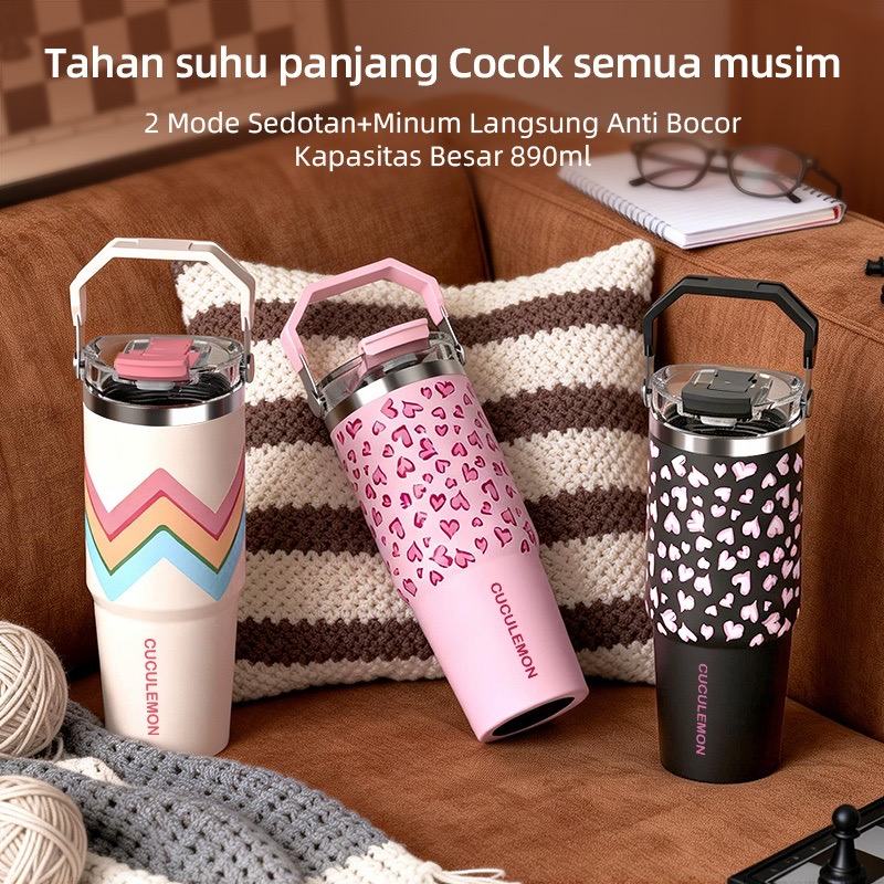 Cek Cuculemon Tumbler Premium 890ML Termos Botol Air Aesthetic Botol Minum Stainless steel  Panas Dingin 24 JAM Anti Bocor - foto 2