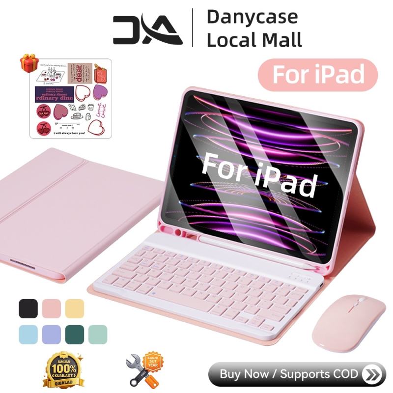 Cek DANYCASE Case Keyboard iPad + Mouse - Cover Magnetik Slot Pencil Kompatibel iPad 10th Gen/11th A16 5/6 Gen 9.7" 7/8/9 Gen 10.2" Air 4/5 10.9" Air 11 m2 Pro 11 13
