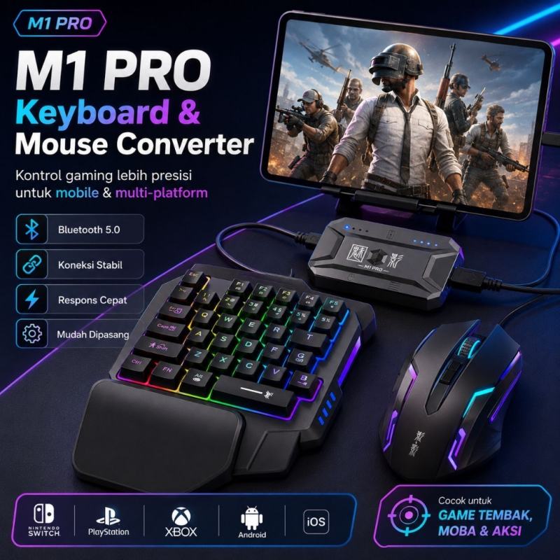 Cek Keyboard Gaming and Mouse Set for Mobile Controller Converter Mouse And Keyboard For PC Gaming PUBG Mobile Phone Android M1 - foto 2